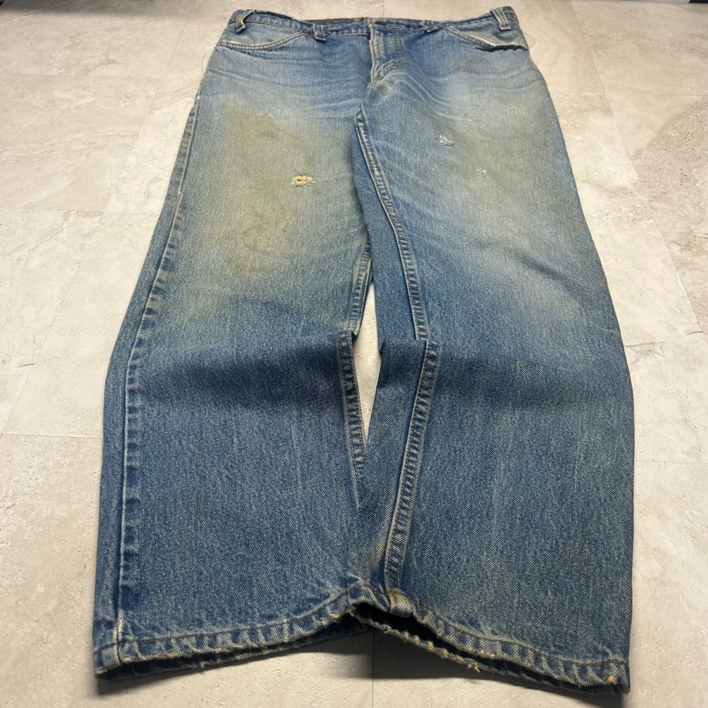 Vintage Levis 506 Orange Tab Jeans Blue Mens 35x30 Made in USA Faded Distressed